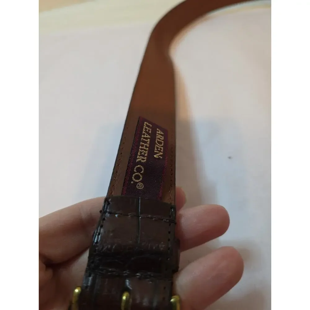 Arden Leather Belt Sz 42 Brown Italian Leather Brass Buckle Croc Embossed